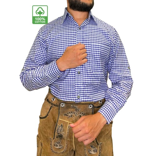 Bayerisches Hemd Blau – 100 % Baumwolle