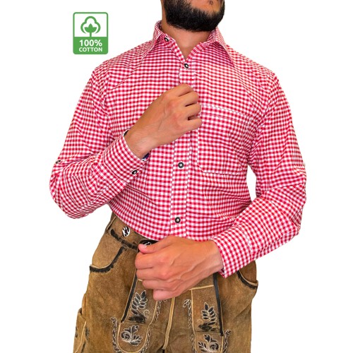 Bayerisches Hemd Rot – 100 % Baumwolle