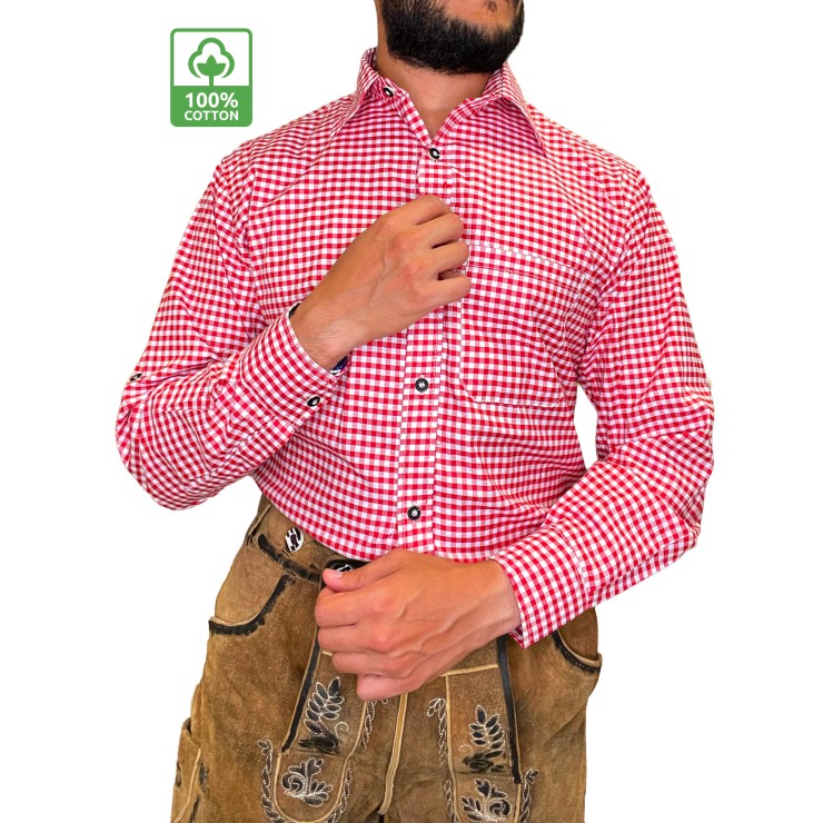 Bayerisches Hemd Rot – 100 % Baumwolle